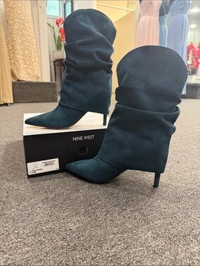 Nine West Teal Slouchy Pointed Toe Stiletto Boots